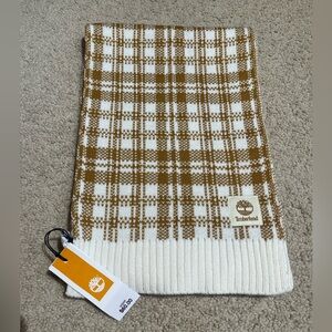 NWT Timberland Houndstooth Brown and Cream Plaid Knit Scarf
